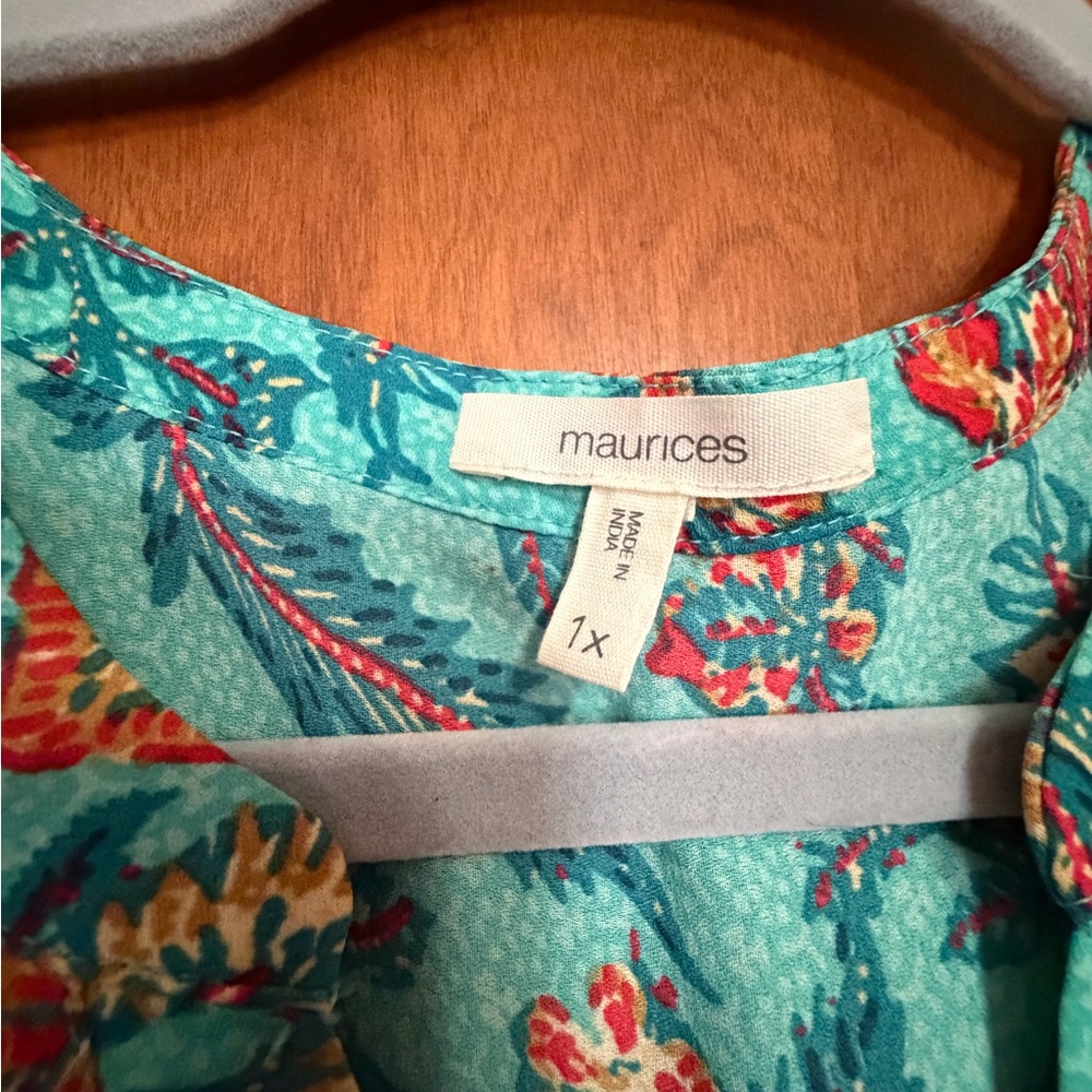 Maurices Teal and Red Floral Top